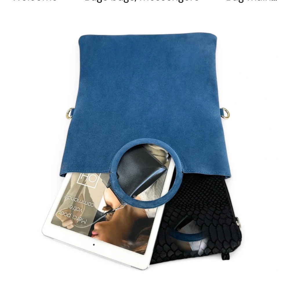 Oh My Bag main suede CHARLOTTE Blue denim real suede leather like new - Picture 10 of 10